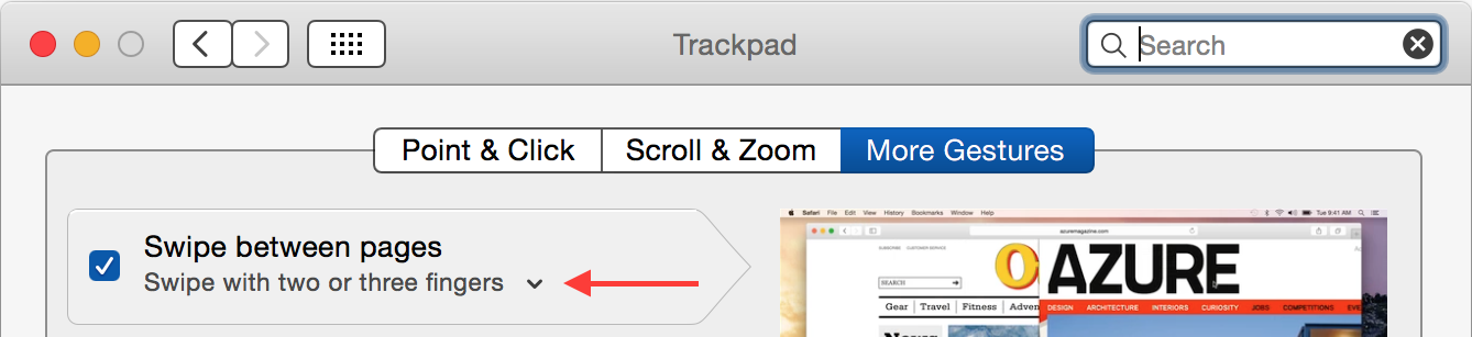 OS X System Preferences Trackpad More Gestures